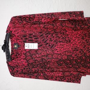 JM Collection Red and Black Abstract Blazer